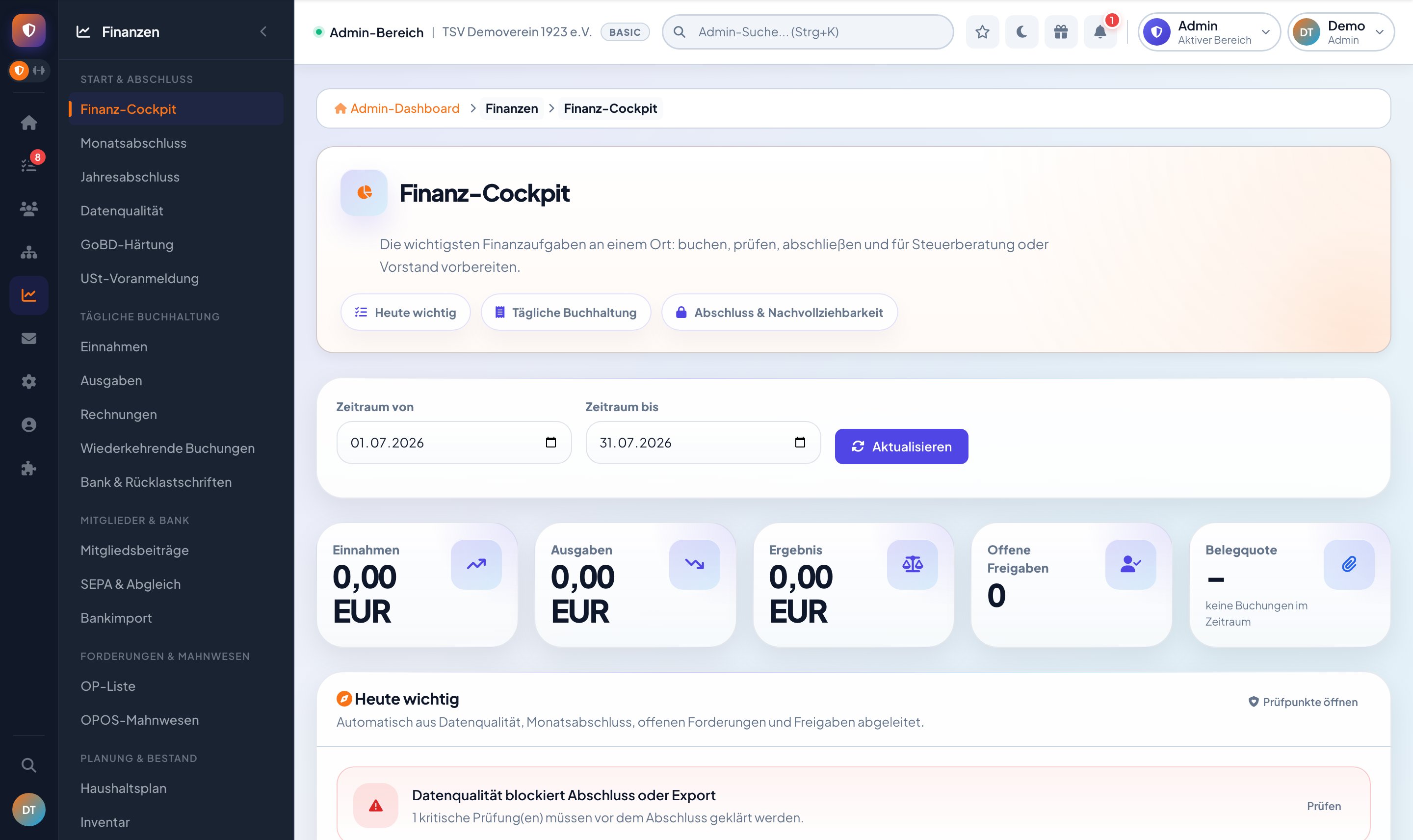 Finanzübersicht in ClubFlex