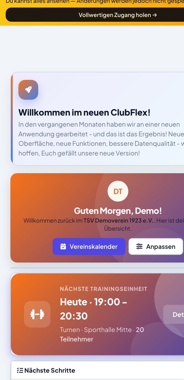 ClubFlex auf dem Smartphone: Trainer-Dashboard