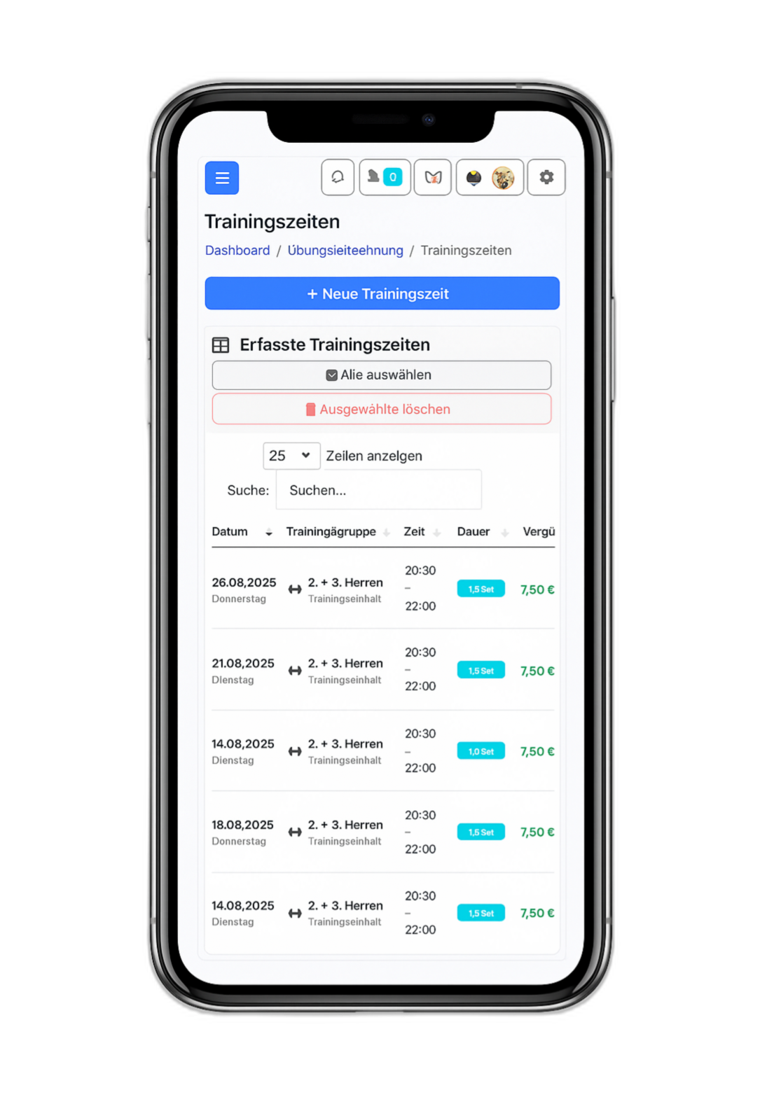 ClubFlex Trainingszeiten – Mobil